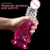 Transparent gradient color soft spiny  suction cup shaped dildo